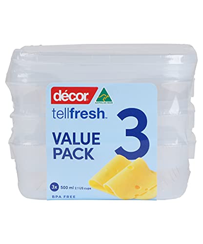 Décor Tellfresh Food Storage Pantry Container | Ideal for Meal Prep | BPA Free | Dishwasher, Freezer & Microwave Safe, Polypropylene, 500ml 3 Pack