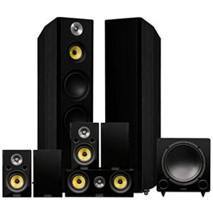 fluance signature hifi surround sound home theater 7.1 channel speaker system including 3-way floorstanding towers, center channel, surrounds and rear surrounds and db12 subwoofer - black ash (hf71br)