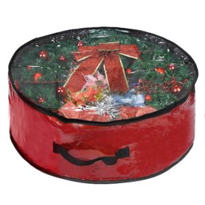 propik christmas wreath storage bag 36" - garland holiday container with clear window - tear resistant fabric - 36" x 36" x 8" (red)