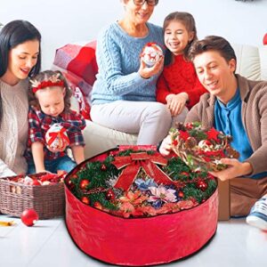 ProPik Christmas Wreath Storage Bag 24" - Garland Holiday Container with Tear Resistant Material - Featuring Heavy Duty Handles and Transparent Card Slot - 24” X 7” (Red)