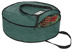 propik christmas wreath storage bag 24" - garland holiday container with tear resistant material - featuring heavy duty handles and transparent card slot - (green)
