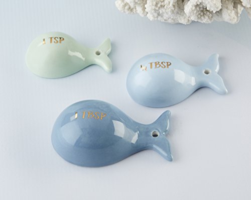 Kate Aspen Ceramic Whale Shaped Set | Tablespoon, Half Tablespoon & Teaspoon Measuring Spoons, One Size, Blue and Gold