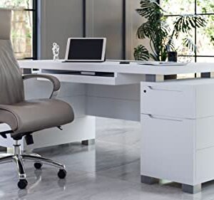 Zuri Furniture 79" Modern Ford Executive Desk with Filing Cabinets - White