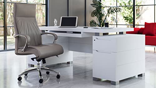 Zuri Furniture 79" Modern Ford Executive Desk with Filing Cabinets - White