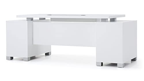 Zuri Furniture 79" Modern Ford Executive Desk with Filing Cabinets - White