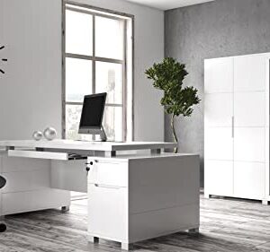 Zuri Furniture 79" Modern Ford Executive Desk with Filing Cabinets - White