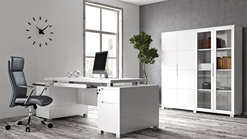 Zuri Furniture 79" Modern Ford Executive Desk with Filing Cabinets - White