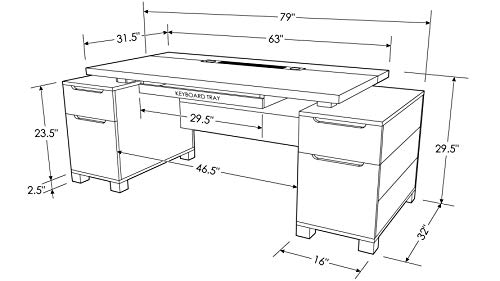 Zuri Furniture 79" Modern Ford Executive Desk with Filing Cabinets - White