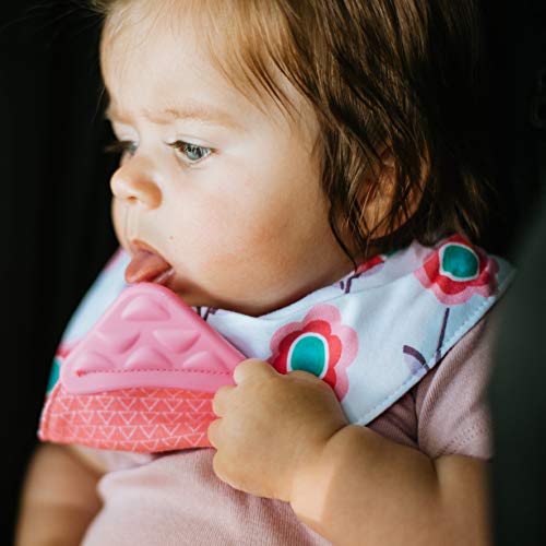 Nuby Reversible 2 Piece Teething Bib, Pink Flower, Aqua Butterfly, 3 mo +