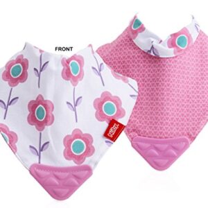 Nuby Reversible 2 Piece Teething Bib, Pink Flower, Aqua Butterfly, 3 mo +