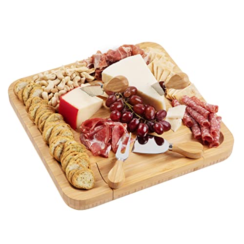 Charcuterie Board Gift Set, Bamboo Cheese Board With Cutlery, Includes Stainless Steel Serving Utensils, Cheese Platter and Serving Tray, Perfect for Wedding, Bridal Shower, and Housewarming Gifts