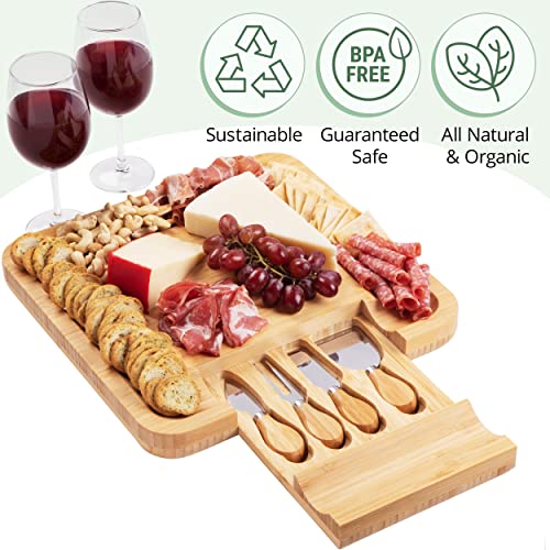 Charcuterie Board Gift Set, Bamboo Cheese Board With Cutlery, Includes Stainless Steel Serving Utensils, Cheese Platter and Serving Tray, Perfect for Wedding, Bridal Shower, and Housewarming Gifts