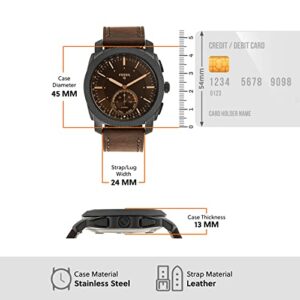 Fossil Men's 45mm Machine Stainless Steel and Leather Hybrid Smart Watch, Color: Black, Brown (Model: FTW1163)