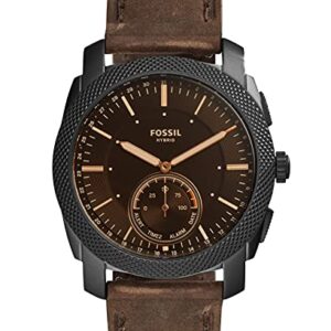 Fossil Men's 45mm Machine Stainless Steel and Leather Hybrid Smart Watch, Color: Black, Brown (Model: FTW1163)