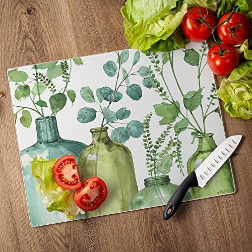 CounterArt Greenery 3mm Heat Tolerant Tempered Glass Cutting Board 15” x 12” Manufactured in the USA Dishwasher Safe