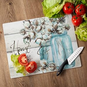 CounterArt Cotton Boll Heart & Home 3mm Heat Tolerant Tempered Glass Cutting Board 15" x 12" Made in the USA Dishwasher Safe