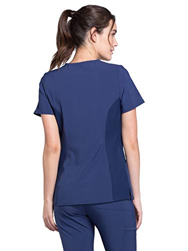 Cherokee Women Mock Wrap Contemporary Fit Scrubs Top with Stretchy Knit Panel CK680, XL, Navy