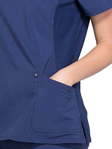 Cherokee Women Mock Wrap Contemporary Fit Scrubs Top with Stretchy Knit Panel CK680, XL, Navy