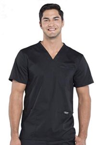 cherokee v- neck men's scrubs top with pockets ww670, l, black