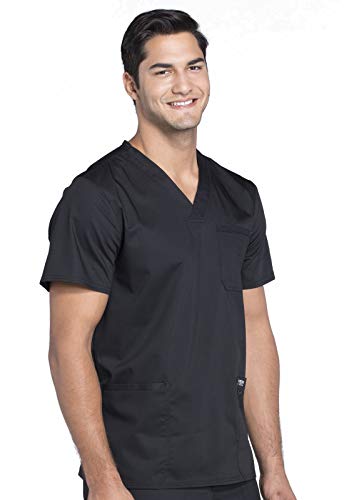 Cherokee V- Neck Men's Scrubs Top with Pockets WW670, L, Black