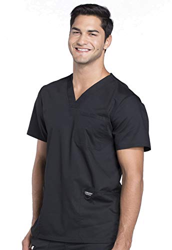 Cherokee V- Neck Men's Scrubs Top with Pockets WW670, L, Black