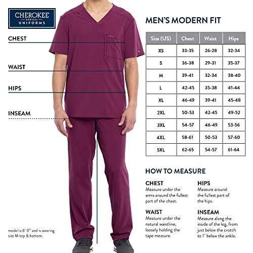 Cherokee V- Neck Men's Scrubs Top with Pockets WW670, L, Black