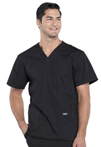 cherokee scrubs for men workwear professionals v-neck four-pocket scrub top ww695, l, black