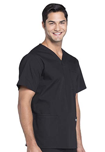 Cherokee Scrubs for Men Workwear Professionals V-Neck Four-Pocket Scrub Top WW695, L, Black