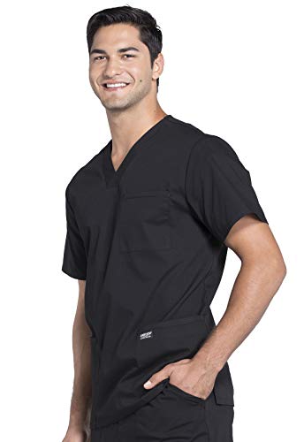 Cherokee Scrubs for Men Workwear Professionals V-Neck Four-Pocket Scrub Top WW695, L, Black