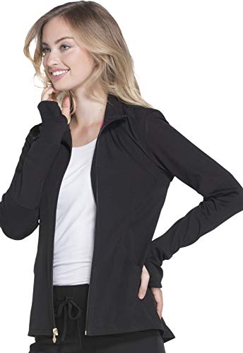 HeartSoul Break On Through Women Zip Front Warm Up Scrubs Jacket HS315, M, Black