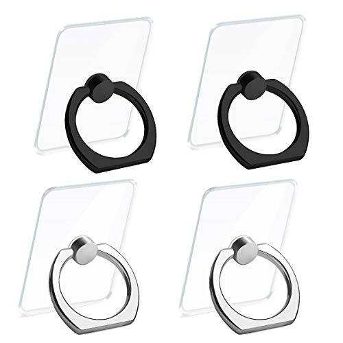 Transparent Cell Phone Ring Holder, 360 Degree Rotation, Finger Grip Stand Holder iPhone and ipad Tablet Ring Holder (2 Black + 2 Silver)