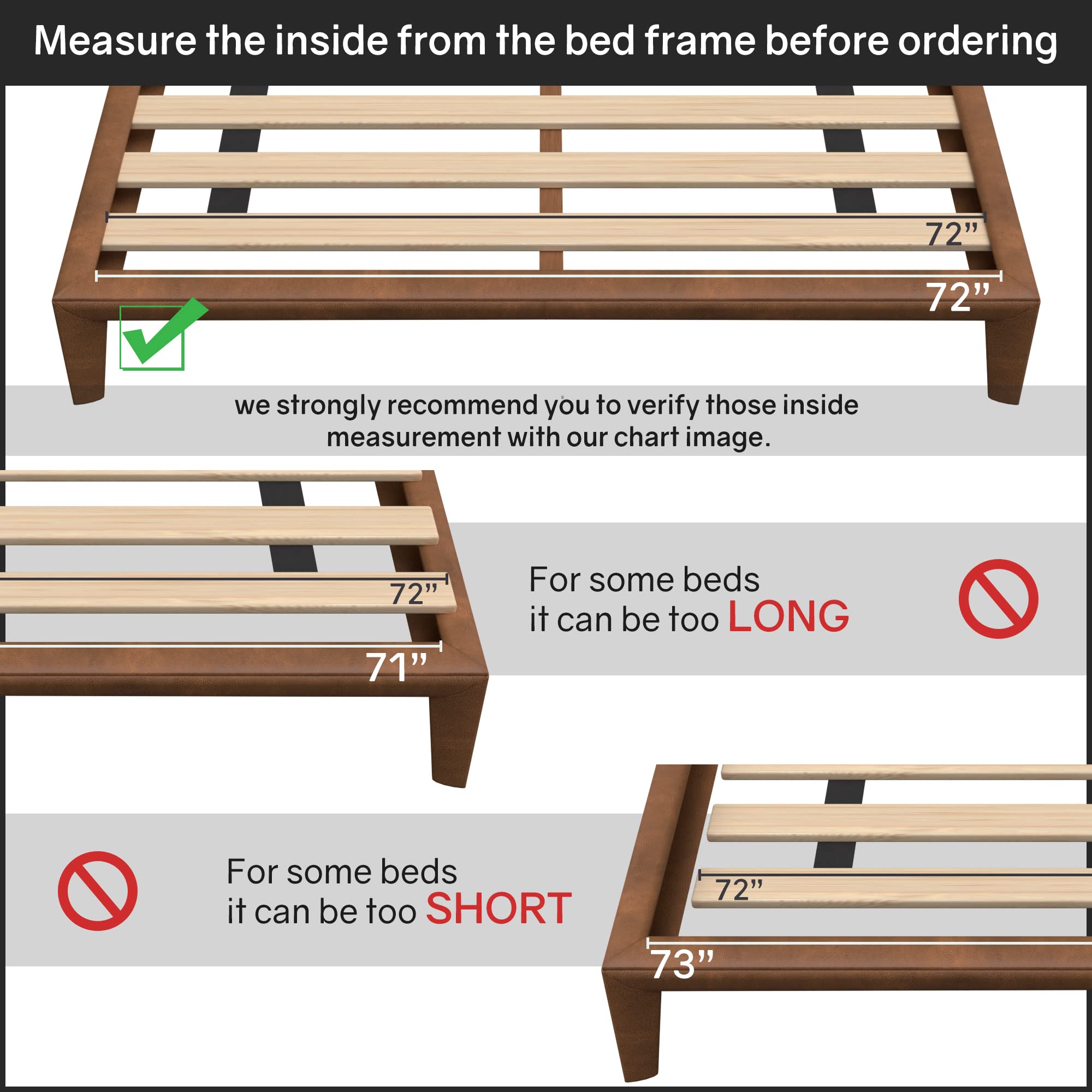 Mattress Comfort, 0.68-Inch Heavy Duty Horizontal Mattress Support Wooden Bunkie Board/Bed Slats, California King, Beige