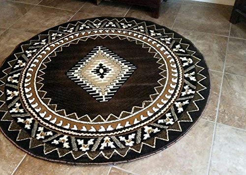 Southwest Native American Round Indian Kingdom Chocolate Brown Design D143 (4 Feet X 4 Feet)