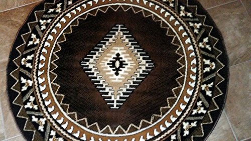 Southwest Native American Round Indian Kingdom Chocolate Brown Design D143 (4 Feet X 4 Feet)