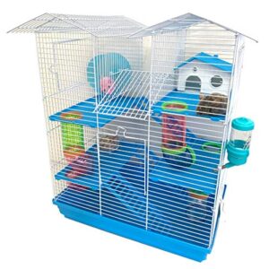 large twin tower 5-levels crossing level tube habitat syrian hamster home rodent gerbil mouse mice rat wire animal cage (21l x 14w x 23h inches, blue)