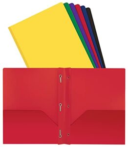 better office products poly 2 pocket folders with prongs, heavyweight, 6 pieces, assorted primary colors, letter size