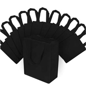 black gift bags - 12 pack reusable shopping bags with handles, small fabric cloth bags for small business, gifts, groceries, merchandise, events, parties, take-out, retail stores, bulk - 8x4x10