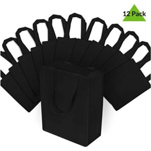 Black Gift Bags - 12 Pack Reusable Shopping Bags with Handles, Small Fabric Cloth Bags for Small Business, Gifts, Groceries, Merchandise, Events, Parties, Take-Out, Retail Stores, Bulk - 8x4x10