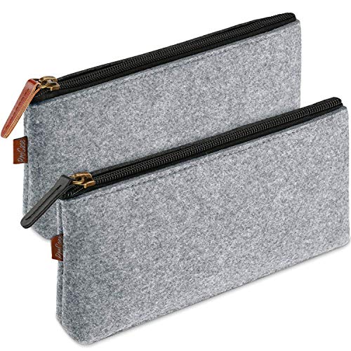 ProCase Pencil Bag Pen Case, Felt Students Stationery Pouch Zipper Bag for Pens, Pencils, Highlighters, Gel Pen, Markers, Eraser and Other School Supplies -2 Pack, Grey