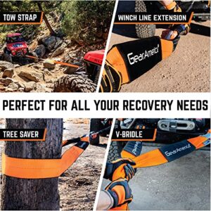 GearAmerica Tow Straps Heavy Duty with Loops 4" x 30' – 40,000 lbs (20 US Tons) Strength – Emergency Off Road Towing & Recovery – Triple Reinforced Loops, Protective Sleeves & Storage Bag