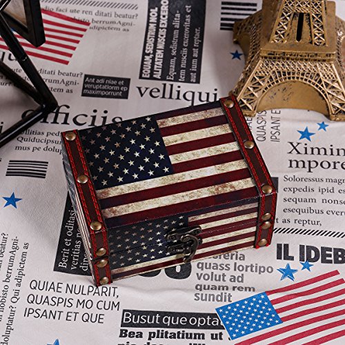WaaHome Small Treasure Box Decorative Wooden Jewelry Keepsake Boxes For Kids Girls Boys Gifts Home Decorations (American Flag)