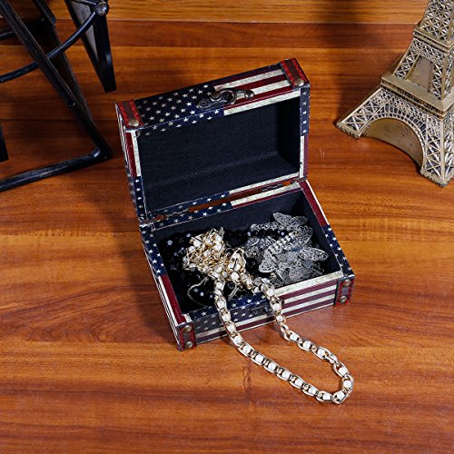 WaaHome Small Treasure Box Decorative Wooden Jewelry Keepsake Boxes For Kids Girls Boys Gifts Home Decorations (American Flag)