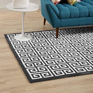 Modway Freydis Greek Key Trellis 8x10 Area Rug With Lattice Design In Black and White