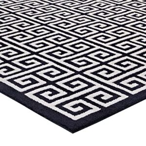 Modway Freydis Greek Key Trellis 8x10 Area Rug With Lattice Design In Black and White