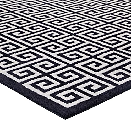 Modway Freydis Greek Key Trellis 8x10 Area Rug With Lattice Design In Black and White