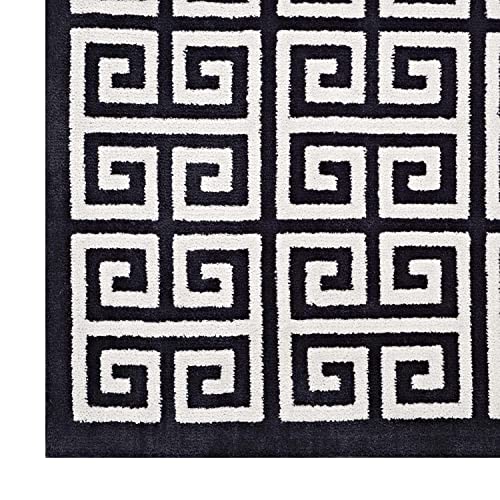 Modway Freydis Greek Key Trellis 8x10 Area Rug With Lattice Design In Black and White