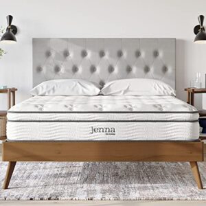 modway jenna 10” queen innerspring mattress quality quilted pillow top-individually encased pocket coils-10-year warranty, white