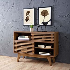 Modway Render Mid-Century Modern Two-Tier Display Stand in Walnut