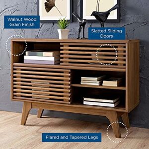 Modway Render Mid-Century Modern Two-Tier Display Stand in Walnut