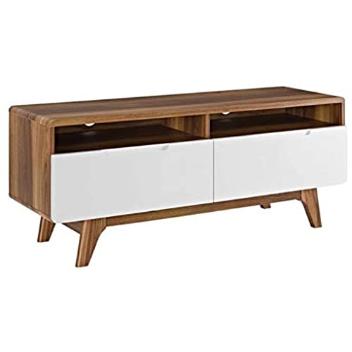 Modway Origin Mid-Century Modern 47 Inch TV Stand in Walnut White